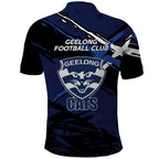 Geelong Football Club Polo Shirt Cats Muscular Mascot Graphic - Abstract Paint Splatter Art