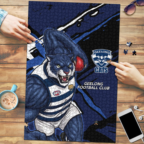 Geelong Football Club Puzzle Cats Muscular Mascot Graphic - Abstract Paint Splatter Art