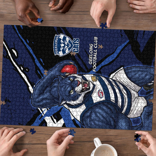 Geelong Football Club Puzzle Cats Muscular Mascot Graphic - Abstract Paint Splatter Art