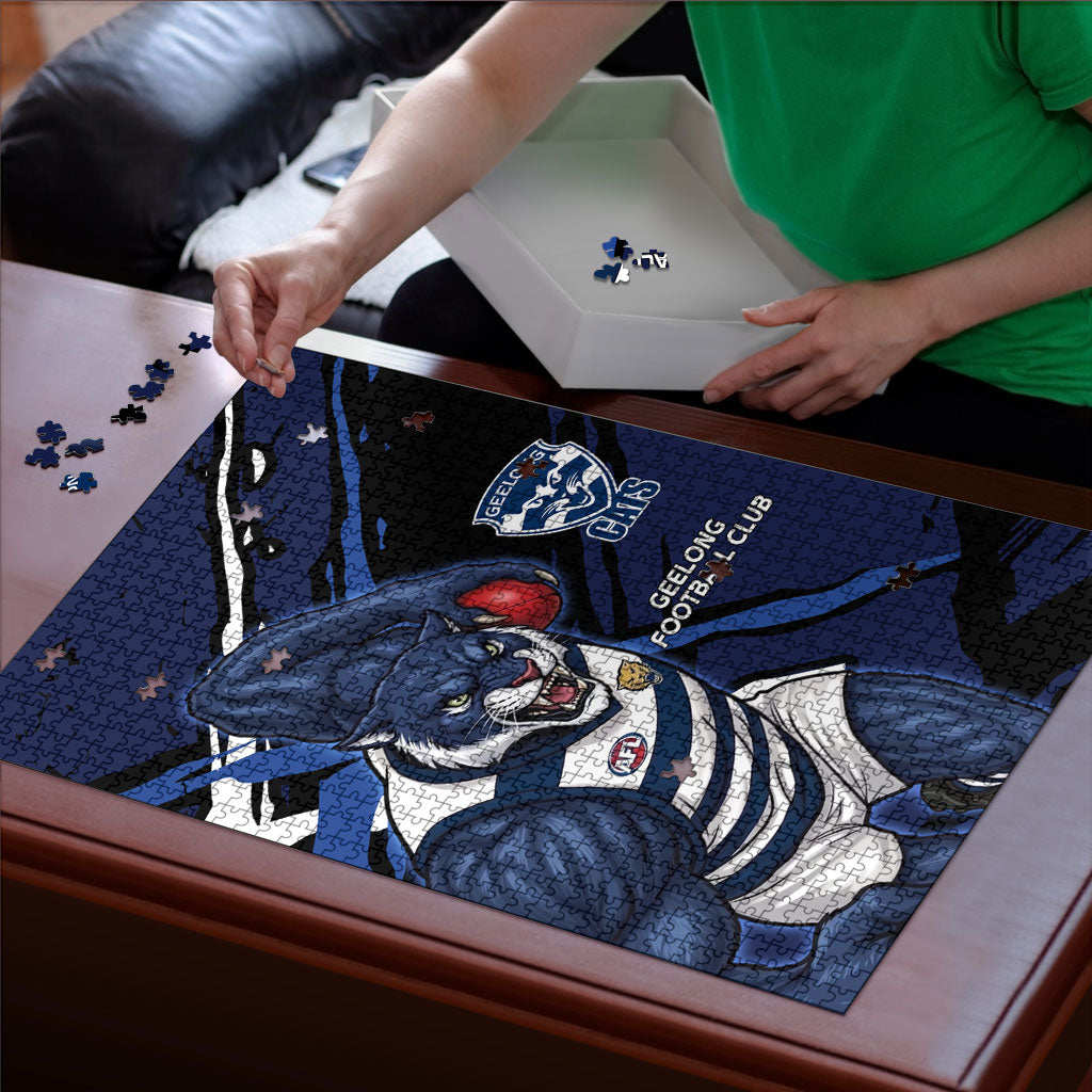 Geelong Football Club Puzzle Cats Muscular Mascot Graphic - Abstract Paint Splatter Art