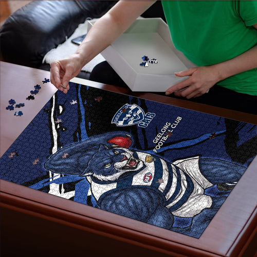 Geelong Football Club Puzzle Cats Muscular Mascot Graphic - Abstract Paint Splatter Art