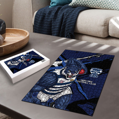 Geelong Football Club Puzzle Cats Muscular Mascot Graphic - Abstract Paint Splatter Art
