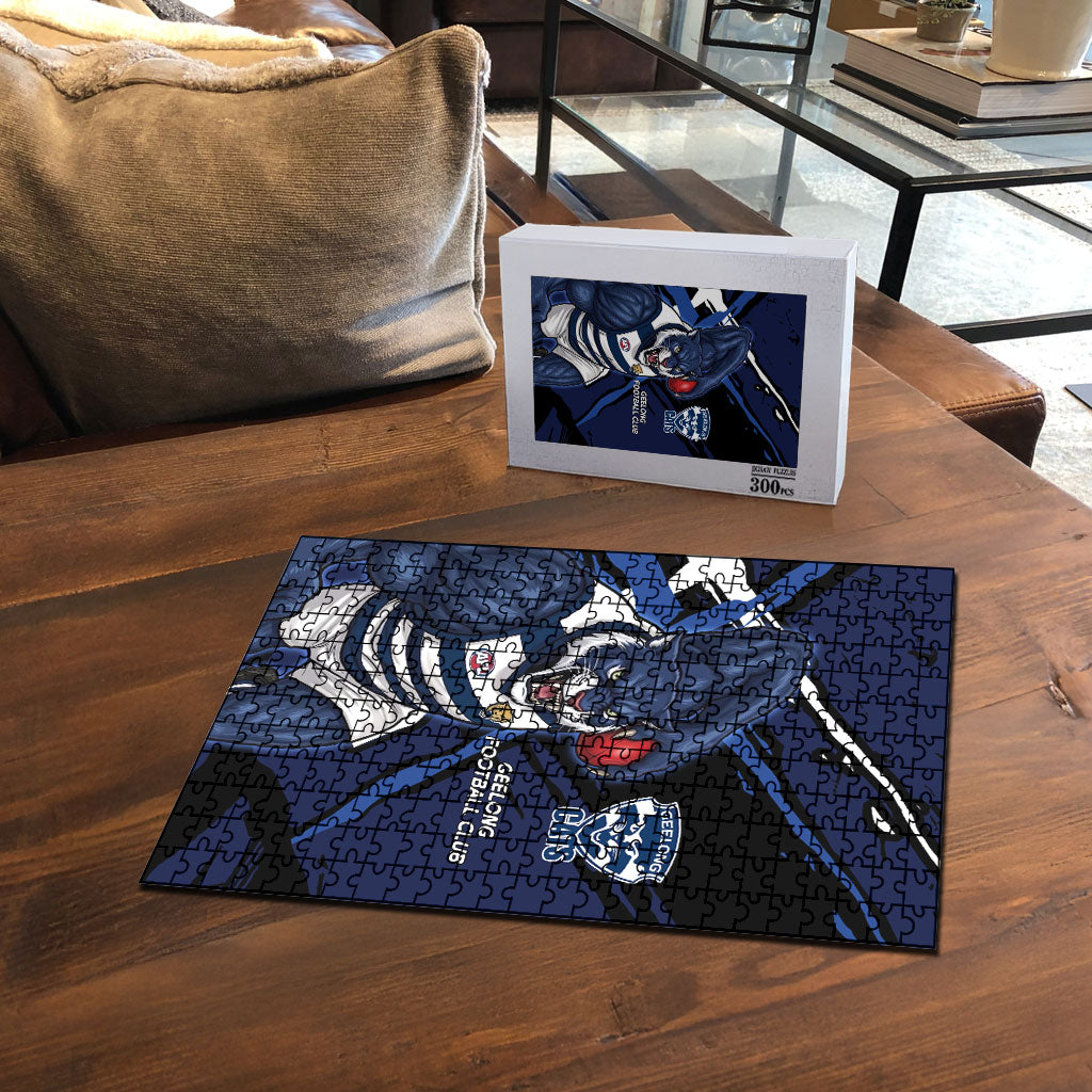 Geelong Football Club Puzzle Cats Muscular Mascot Graphic - Abstract Paint Splatter Art