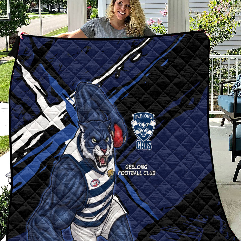 Geelong Football Club Quilt Cats Muscular Mascot Graphic - Abstract Paint Splatter Art
