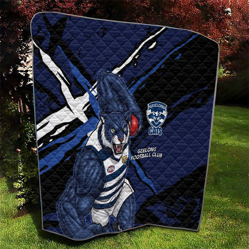 Geelong Football Club Quilt Cats Muscular Mascot Graphic - Abstract Paint Splatter Art