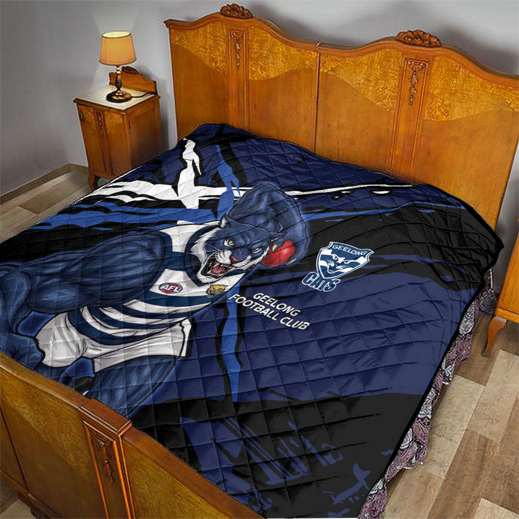 Geelong Football Club Quilt Cats Muscular Mascot Graphic - Abstract Paint Splatter Art
