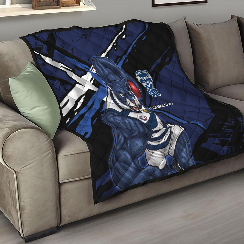 Geelong Football Club Quilt Cats Muscular Mascot Graphic - Abstract Paint Splatter Art