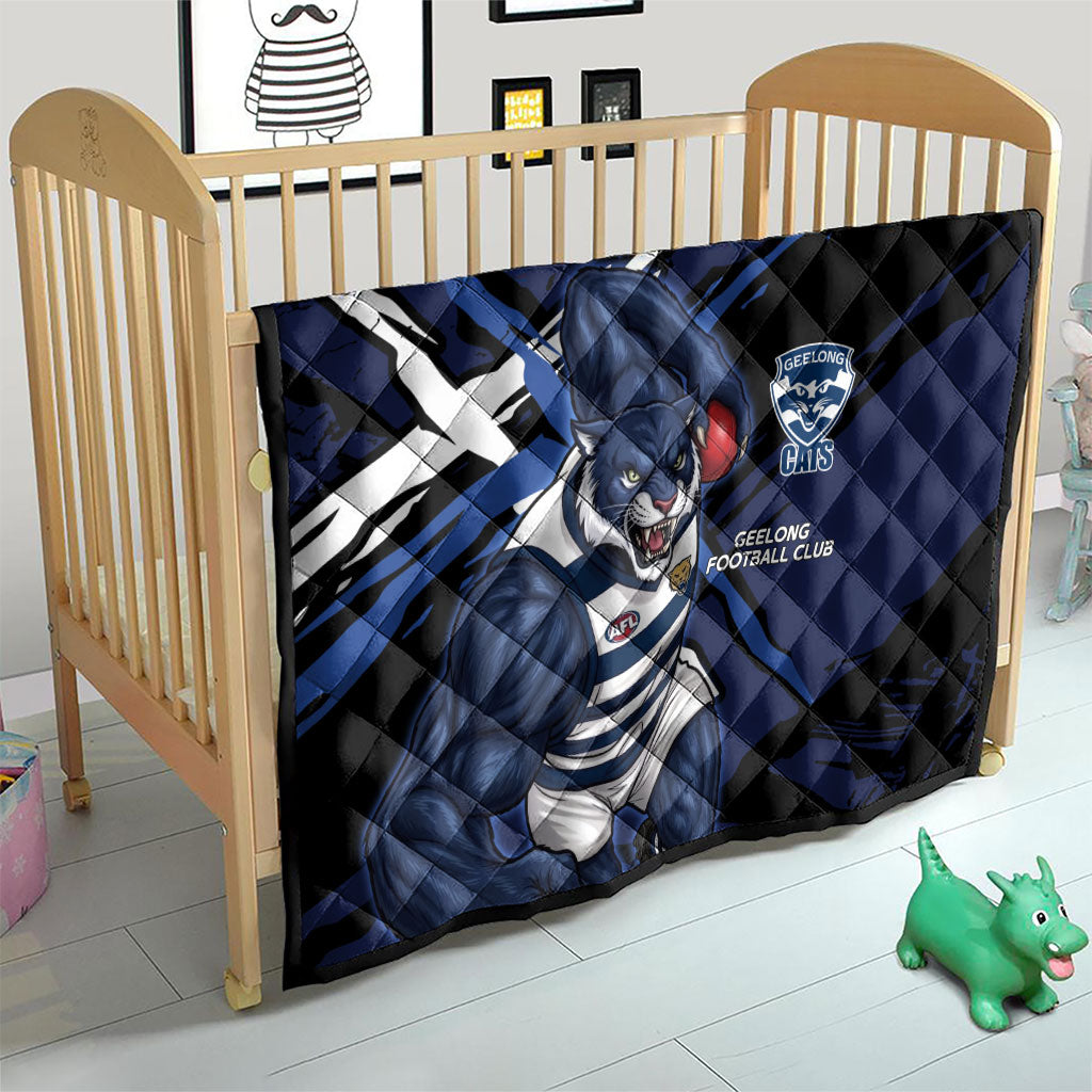 Geelong Football Club Quilt Cats Muscular Mascot Graphic - Abstract Paint Splatter Art