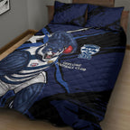 Geelong Football Club Quilt Bed Set Cats Muscular Mascot Graphic - Abstract Paint Splatter Art