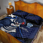 Geelong Football Club Quilt Bed Set Cats Muscular Mascot Graphic - Abstract Paint Splatter Art