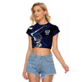 Geelong Football Club Raglan Cropped T Shirt Cats Muscular Mascot Graphic - Abstract Paint Splatter Art