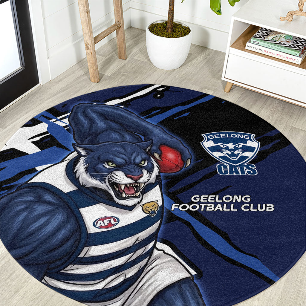 Geelong Football Club Round Carpet Cats Muscular Mascot Graphic - Abstract Paint Splatter Art