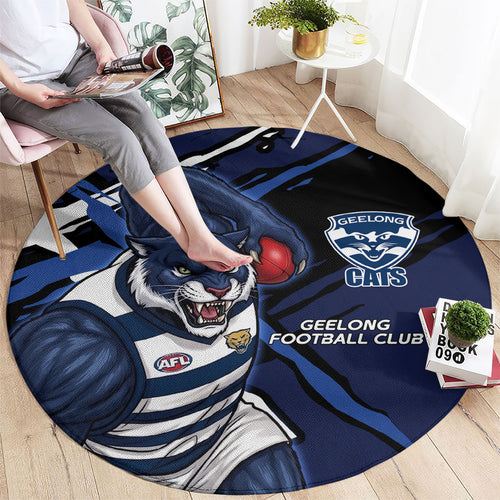 Geelong Football Club Round Carpet Cats Muscular Mascot Graphic - Abstract Paint Splatter Art