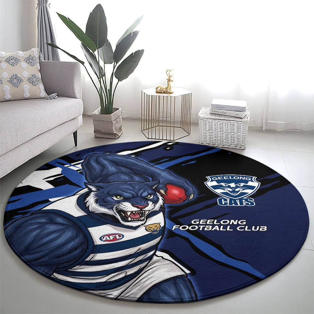 Geelong Football Club Round Carpet Cats Muscular Mascot Graphic - Abstract Paint Splatter Art