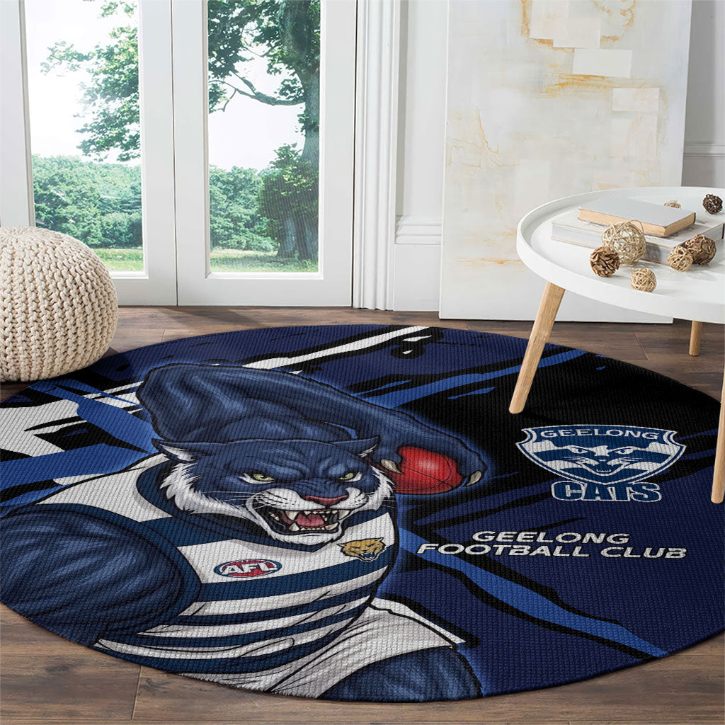 Geelong Football Club Round Carpet Cats Muscular Mascot Graphic - Abstract Paint Splatter Art