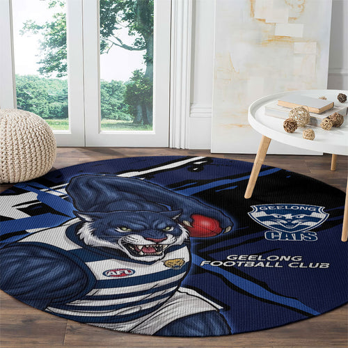 Geelong Football Club Round Carpet Cats Muscular Mascot Graphic - Abstract Paint Splatter Art