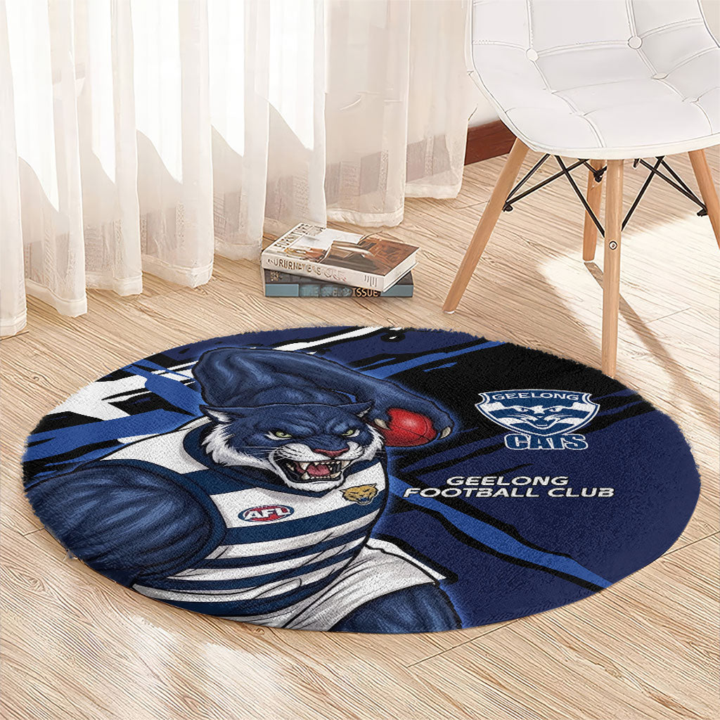 Geelong Football Club Round Carpet Cats Muscular Mascot Graphic - Abstract Paint Splatter Art