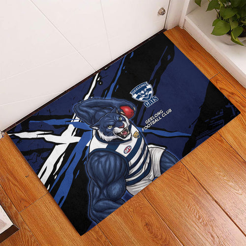 Geelong Football Club Rubber Doormat Cats Muscular Mascot Graphic - Abstract Paint Splatter Art