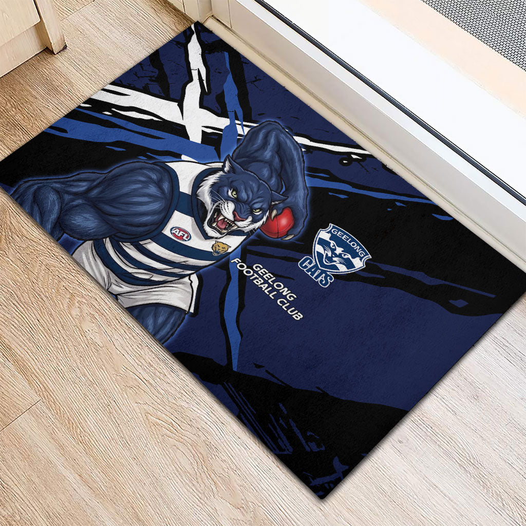 Geelong Football Club Rubber Doormat Cats Muscular Mascot Graphic - Abstract Paint Splatter Art