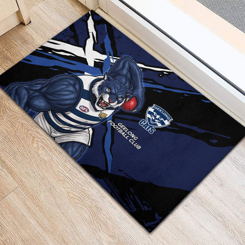 Geelong Football Club Rubber Doormat Cats Muscular Mascot Graphic - Abstract Paint Splatter Art