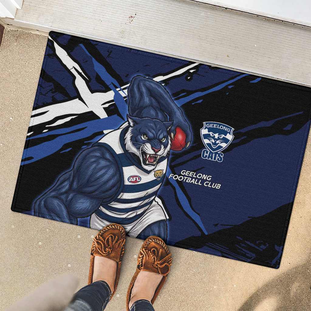 Geelong Football Club Rubber Doormat Cats Muscular Mascot Graphic - Abstract Paint Splatter Art