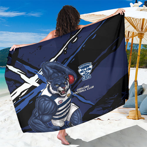 Geelong Football Club Sarong Cats Muscular Mascot Graphic - Abstract Paint Splatter Art
