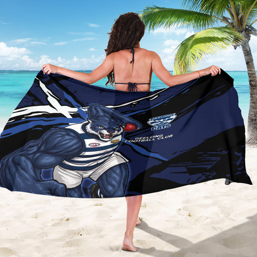 Geelong Football Club Sarong Cats Muscular Mascot Graphic - Abstract Paint Splatter Art