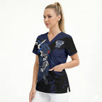 Geelong Football Club Scrub Top Cats Muscular Mascot Graphic - Abstract Paint Splatter Art