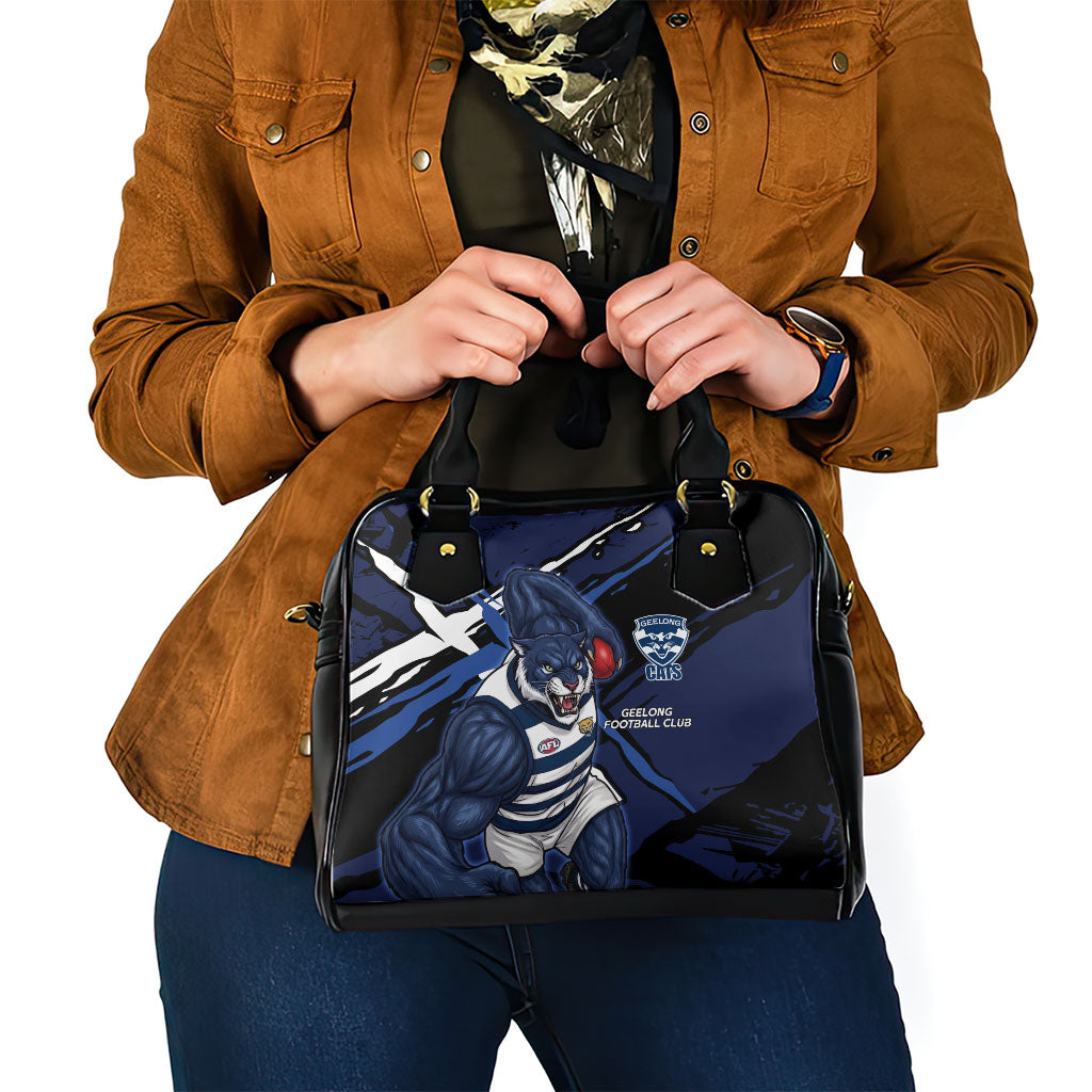 Geelong Football Club Shoulder Handbag Cats Muscular Mascot Graphic - Abstract Paint Splatter Art
