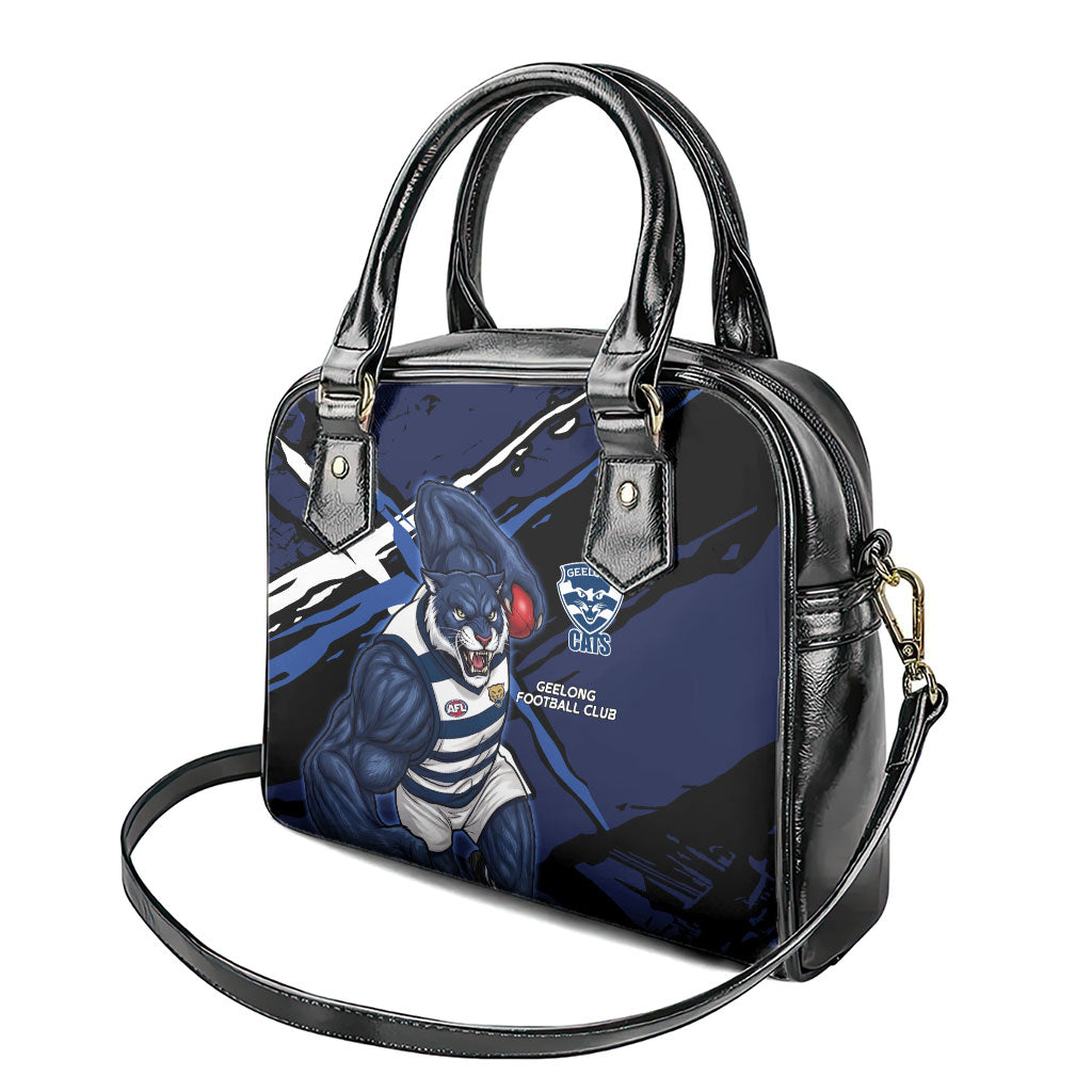 Geelong Football Club Shoulder Handbag Cats Muscular Mascot Graphic - Abstract Paint Splatter Art