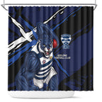 Geelong Football Club Shower Curtain Cats Muscular Mascot Graphic - Abstract Paint Splatter Art