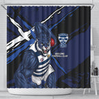 Geelong Football Club Shower Curtain Cats Muscular Mascot Graphic - Abstract Paint Splatter Art