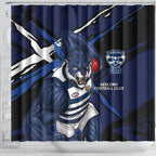 Geelong Football Club Shower Curtain Cats Muscular Mascot Graphic - Abstract Paint Splatter Art
