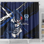 Geelong Football Club Shower Curtain Cats Muscular Mascot Graphic - Abstract Paint Splatter Art