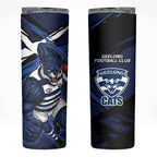 Geelong Football Club Skinny Tumbler Cats Muscular Mascot Graphic - Abstract Paint Splatter Art