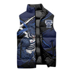 Geelong Football Club Sleeveless Puffer Jacket Cats Muscular Mascot Graphic - Abstract Paint Splatter Art