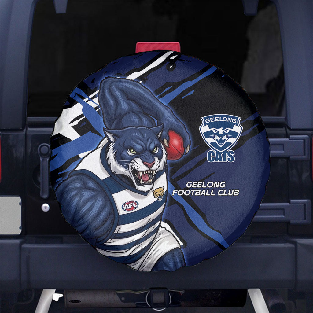 Geelong Football Club Spare Tire Cover Cats Muscular Mascot Graphic - Abstract Paint Splatter Art