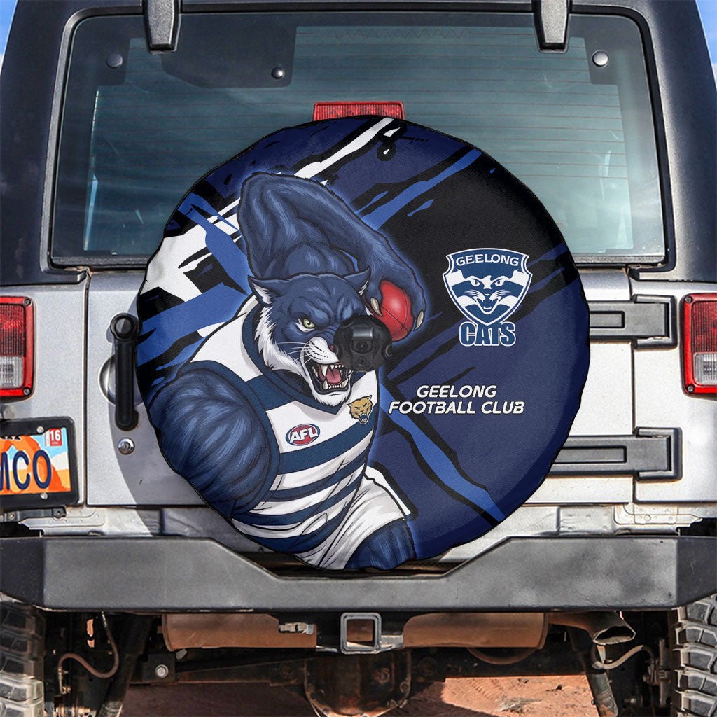 Geelong Football Club Spare Tire Cover Cats Muscular Mascot Graphic - Abstract Paint Splatter Art