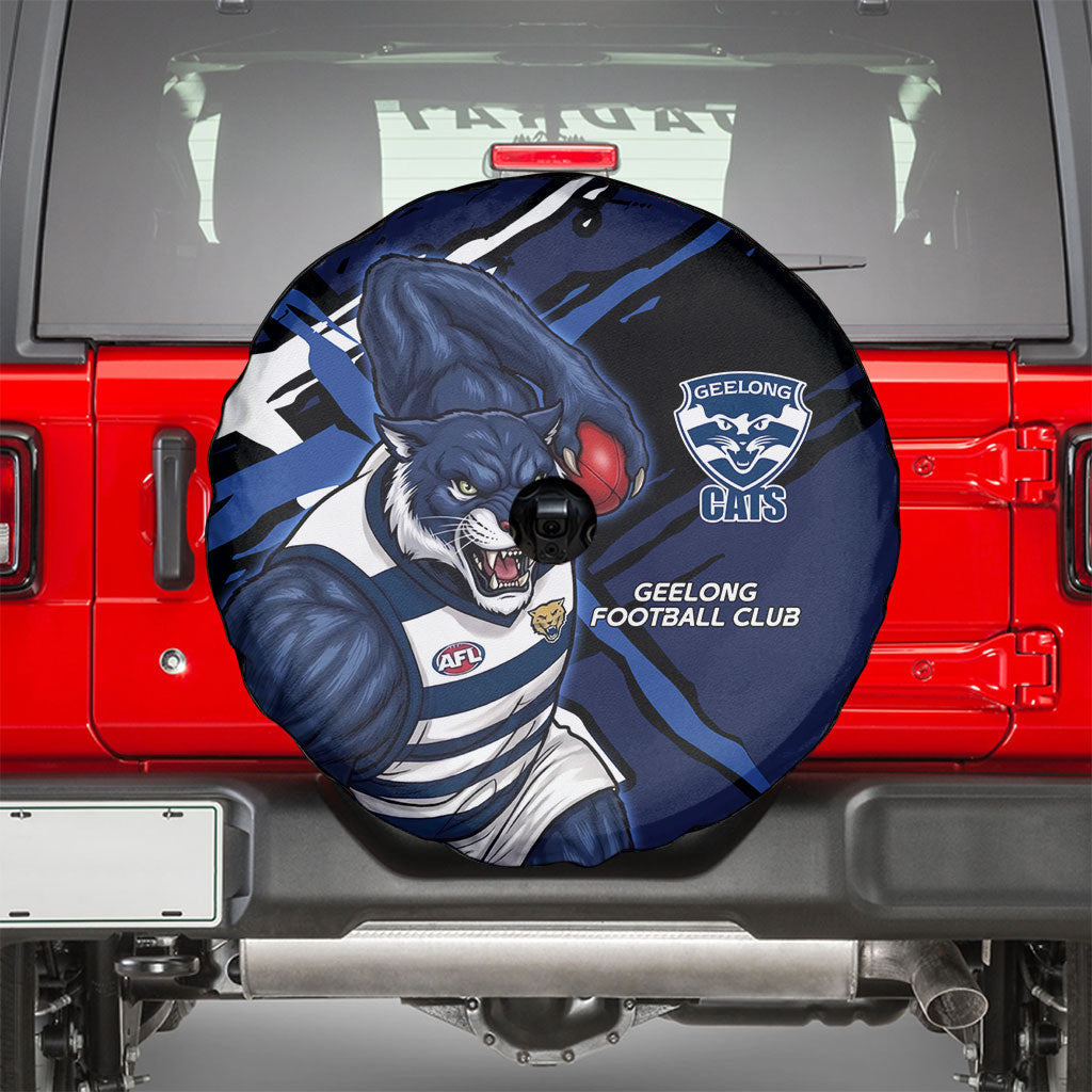 Geelong Football Club Spare Tire Cover Cats Muscular Mascot Graphic - Abstract Paint Splatter Art