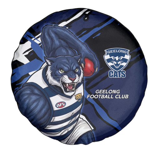 Geelong Football Club Spare Tire Cover Cats Muscular Mascot Graphic - Abstract Paint Splatter Art