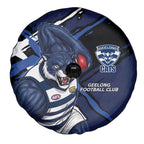 Geelong Football Club Spare Tire Cover Cats Muscular Mascot Graphic - Abstract Paint Splatter Art