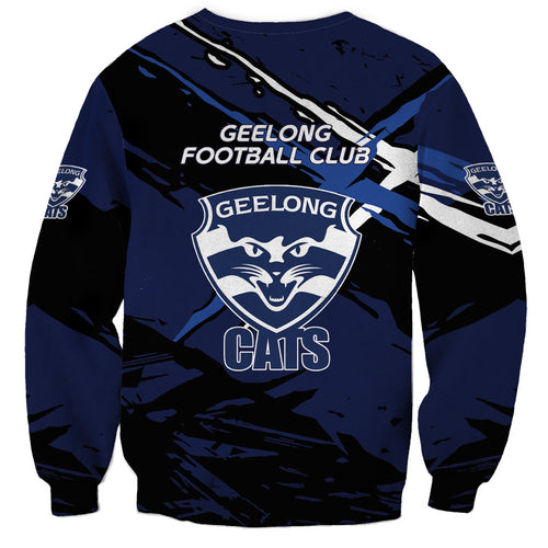 Geelong Football Club Sweatshirt Cats Muscular Mascot Graphic - Abstract Paint Splatter Art