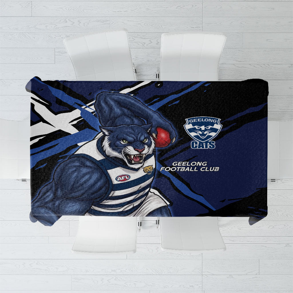 Geelong Football Club Tablecloth Cats Muscular Mascot Graphic - Abstract Paint Splatter Art