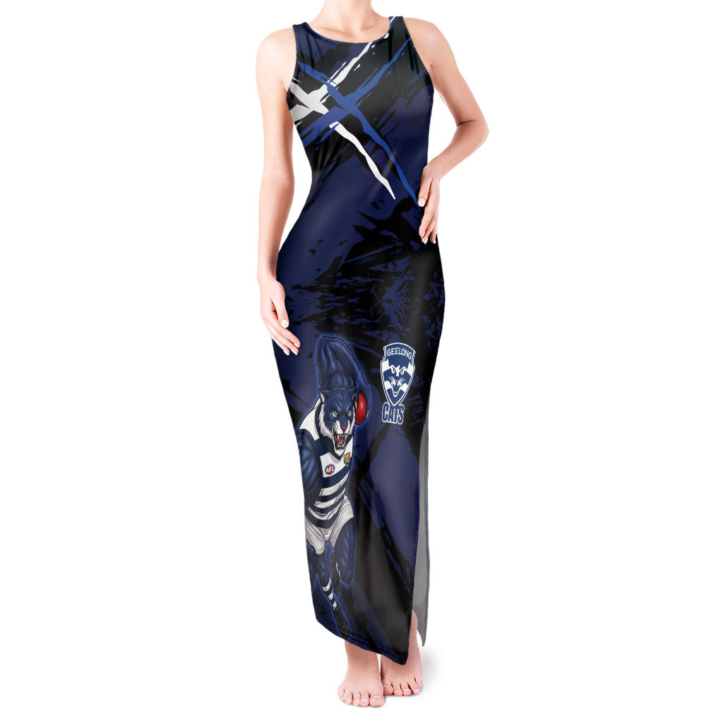 Geelong Football Club Tank Maxi Dress Cats Muscular Mascot Graphic - Abstract Paint Splatter Art