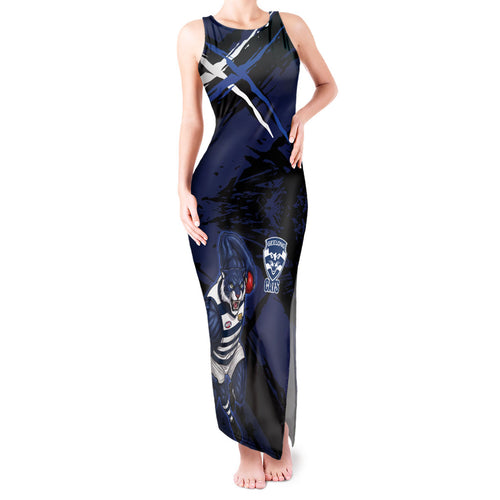 Geelong Football Club Tank Maxi Dress Cats Muscular Mascot Graphic - Abstract Paint Splatter Art