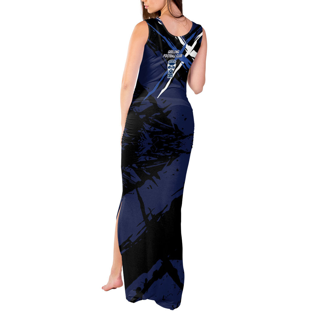 Geelong Football Club Tank Maxi Dress Cats Muscular Mascot Graphic - Abstract Paint Splatter Art