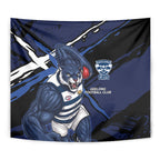 Geelong Football Club Tapestry Cats Muscular Mascot Graphic - Abstract Paint Splatter Art