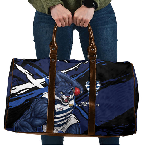 Geelong Football Club Travel Bag Cats Muscular Mascot Graphic - Abstract Paint Splatter Art