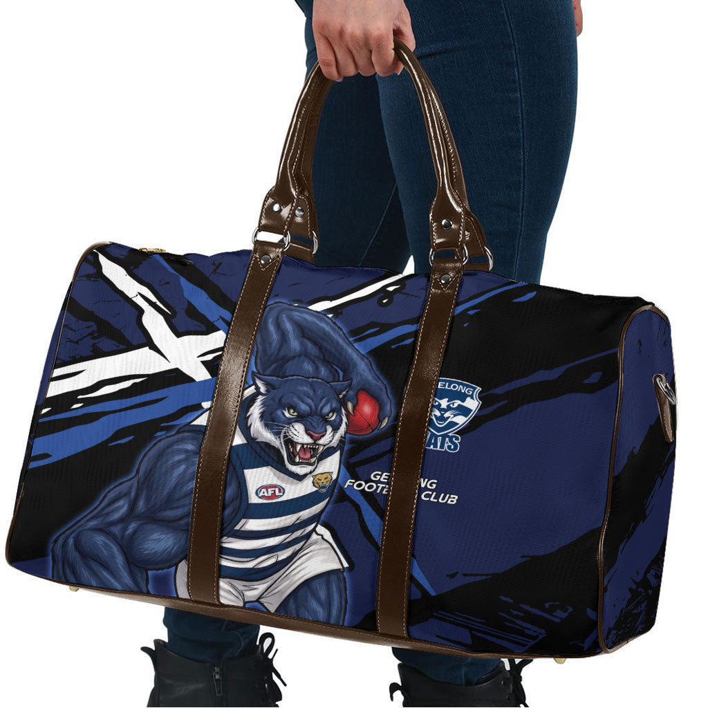 Geelong Football Club Travel Bag Cats Muscular Mascot Graphic - Abstract Paint Splatter Art