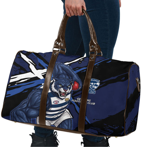 Geelong Football Club Travel Bag Cats Muscular Mascot Graphic - Abstract Paint Splatter Art